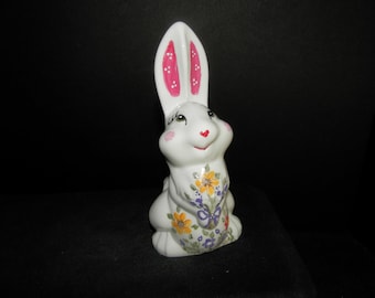 Mosser Glass Hand Painted White Bunny Figurine OOAK