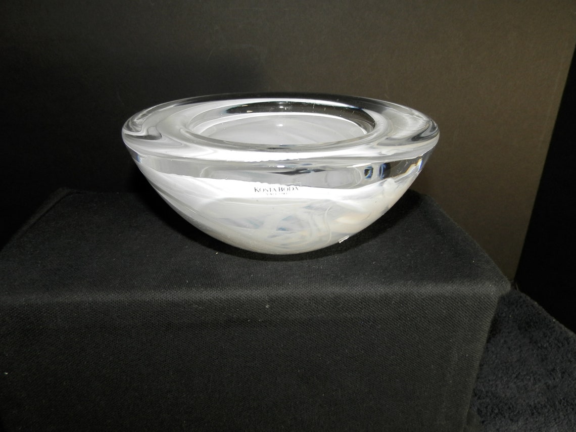 Large Heavy White Kosta Boda Swirl Bowl Original Tag Etsy