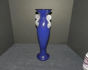 Very Tall Blue Art Glass Vase Signed