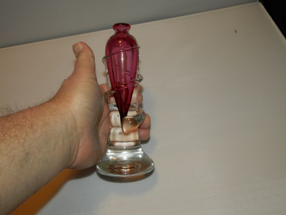 Cranberry Clear Art Glass Medium Perfume Bottle - image 3