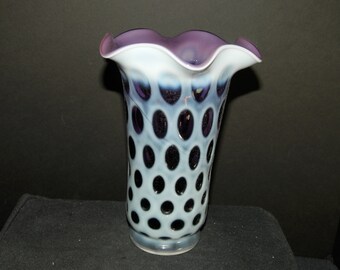 Fenton Plum Opalescent Coin Dot Vase