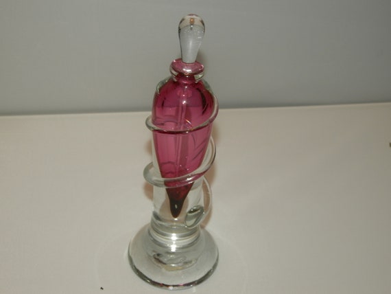 Cranberry Clear Art Glass Medium Perfume Bottle - image 1