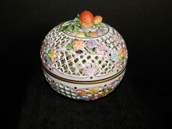 Herend Hungary Colorful Large Round Porcelain Tri… - image 1