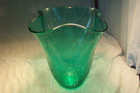 Large Green Crackle Glass Vase Blenko Etsy