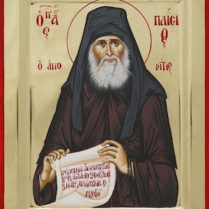 Saint Paisius der ältere orthodoxe handgemalte Ikone, byzantinische Ikone des Heiligen Paisios der ältere auf Holzplatte