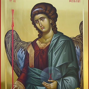Archangel Gabriel Orthodox Icon, Byzantine Icon Archangel Gabriel, Hand-painted Greek Orthodox icon on Wooden Panel & Canvas