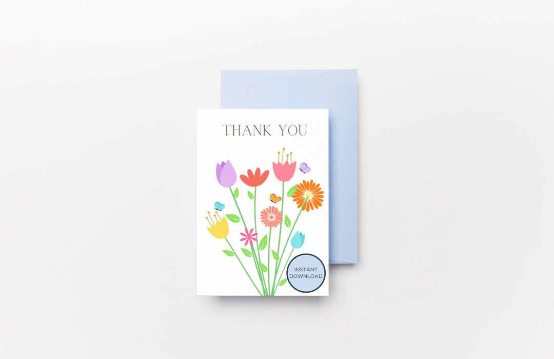 Thank You Flower Bouquet Printable Card - Etsy