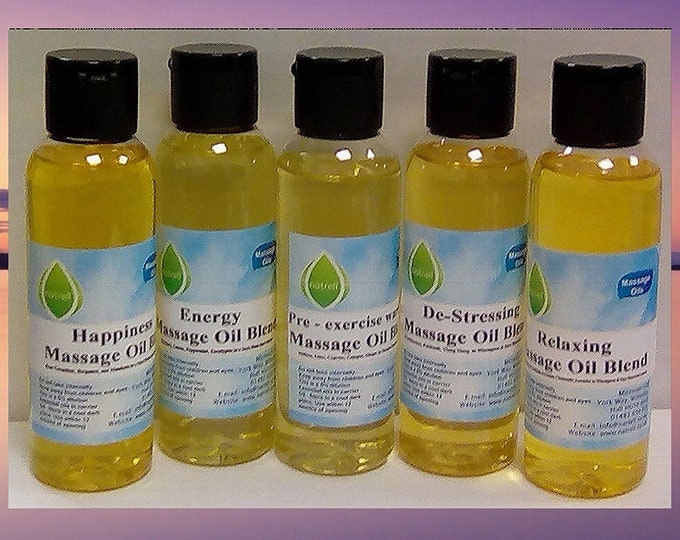 Choice of 6 soothing Massage Oil Blends. 100ml bottles Choice 5. Essential Aromatherapy,Relax, Energy, Happy, Meditate, Stress