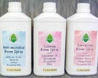 1 Litre, Room Spray, Refill, Calming, Energising, Anti-microbial, Air Freshener, Mood Spray, Choice of 3