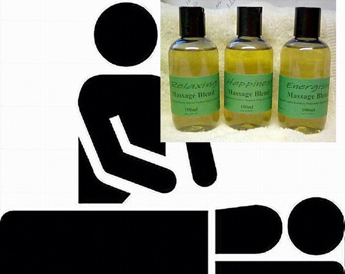 3 x 100ml bottles pre-mixed, Essential,Massage, Oil Blends. Relax, Energy, Happy, bath, body rub