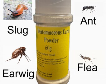 60g Diatomaceous Earth Powder, Shaker Bottles, Bedbugs, Fleas, Mites, Ants, Slugs