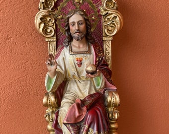 Fabulous Antique Santos Sacred Jesus Heart. Spain. Olot. Glass eyes. Religious. catholic. Church. Olot figurine. Jesus. Master piece. Jesus