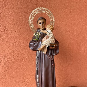 Saint Anthony of Padua with Jesus Child. Antique. Glass eyes. Religious. catholic. Saints. Spain sculpture. Christian art. church