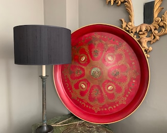 Huge hand-painted iron tray. Vintage. Garden. home decor. luxury. hand painted.