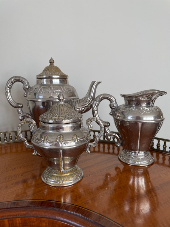 Vintage metal tea set hotsell