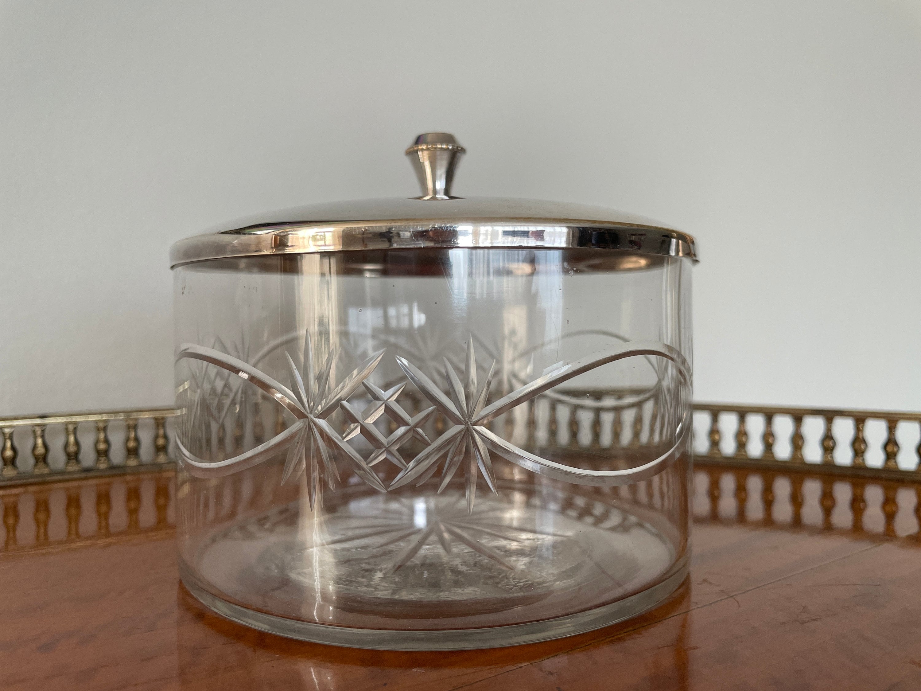 Beautiful carved glass bowler and silver alpaca top