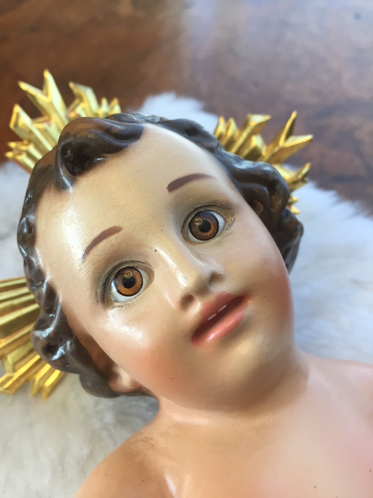 Baby Infant Jesus Child 20 cm Glass Eyes Chritsmas Spain Religious Vintage Figure of Child Jesus