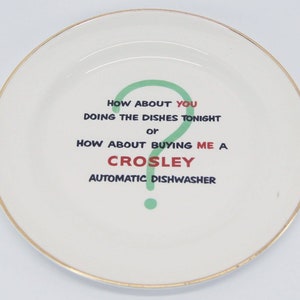 Vintage Crosley Dishwasher Appliance Advertising Plate 22 K Gold Trim Nautlius