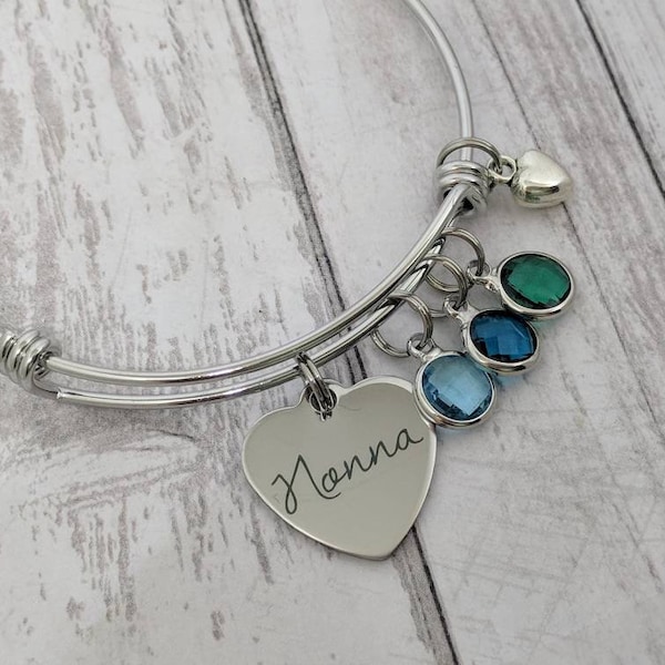 Nonna bangle bracelet  - birthstone bracelet for nonna - mother's day jewelry - personalized jewelry - gift for nonna - family bracelet