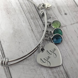 YiaYia Bangle Bracelet - YiaYia birthstone bracelet - YiaYia gift - personalized YiaYia gift - grandmother bracelet