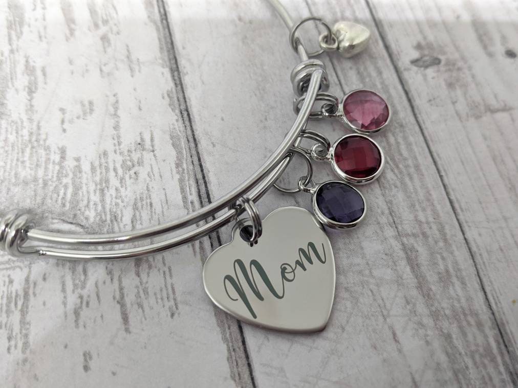 Mom Bangle - Mom Bracelet Mother's Day Jewelry Gift For Birthstone