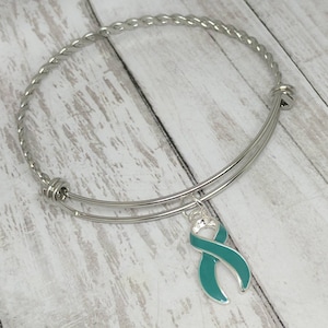 Teal awareness ribbon bangle - ovarian cancer jewelry -PCOS jewelry - ovarian cancer awareness - jewelry - scleroderma awareness - IC