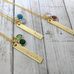 Grandma necklace - nana jewelry - gigi gift - Mimi gift - Mema gift - mom gift - delicate gold tone jewelry - hand stamped bar pendant