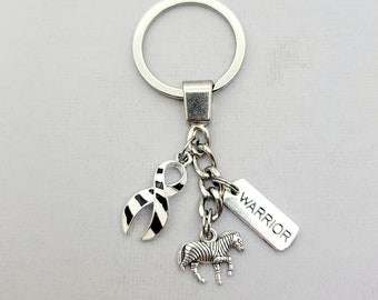 Zebra awareness keychain - zebra stripes awareness ribbon -neuroendocrine tumor - carcinoid cancer -  Ehlers–Danlos syndrome - EDS keyring