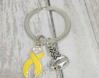 Childhood cancer keychain - yellow ribbon keychain - gold ribbon - yellow ribbon - childhood cancer awareness - awareness keychains