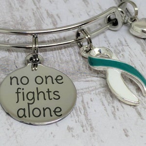 cervical cancer awareness bracelet - teal and white awareness ribbon - cervical cancer jewelry - teal awareness ribbon - braided bangle