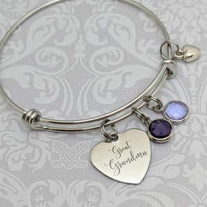 Great Grandma bangle bracelet - great grandma jewelry - birthstone bracelet - gift for great Grandma - Christmas gift - mother&#39;s day gift