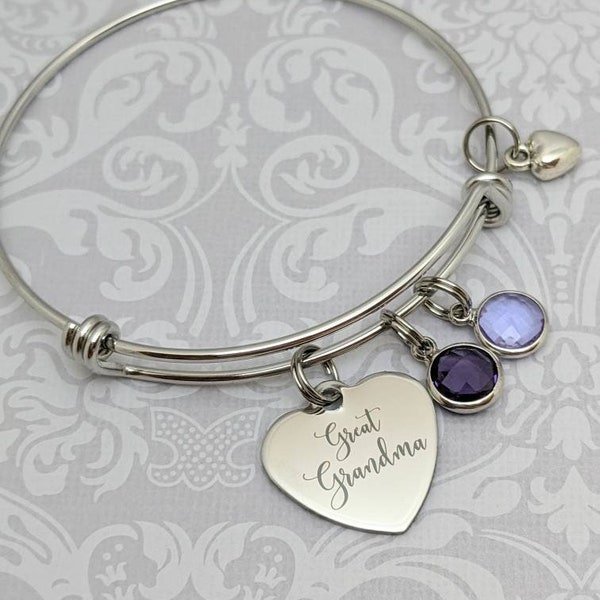 Great Grandma bangle bracelet - great grandma jewelry - birthstone bracelet - gift for great Grandma - Christmas gift - mother's day gift