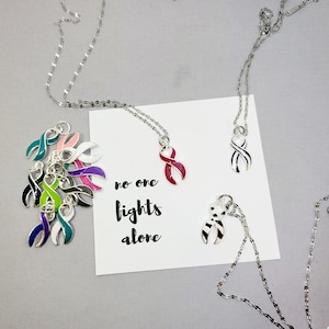 Awareness ribbon charm necklace - 22 Ribbon colors -  awareness necklace - awareness ribbon charm jewelry - cancer warrior - cancer survivor