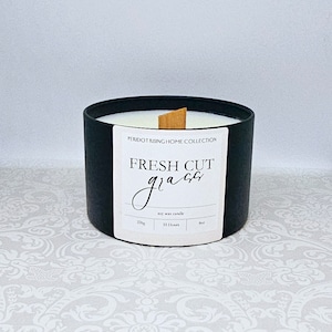 FRESH CUT GRASS - soy wax candle 8oz - 8 Oz container candle - wooden wick candle- hand-poured soy candle