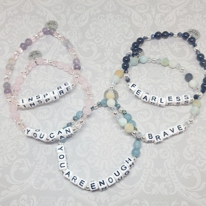 Personalized Word Bracelet - beaded gemstone stretch bracelet -Name Bracelet - Mother&#39;s Bracelet - Custom Name Beaded Bracelet