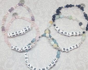 Personalized Word Bracelet - beaded gemstone stretch bracelet -Name Bracelet - Mother's Bracelet - Custom Name Beaded Bracelet