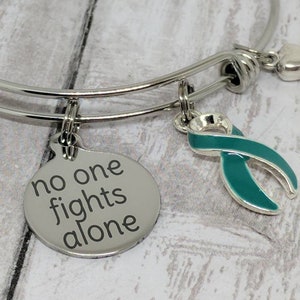 Teal awareness ribbon bangle - awareness ribbon jewelry - silver ribbon - teal ribbon bracelet - ovarian cancer - PCOS