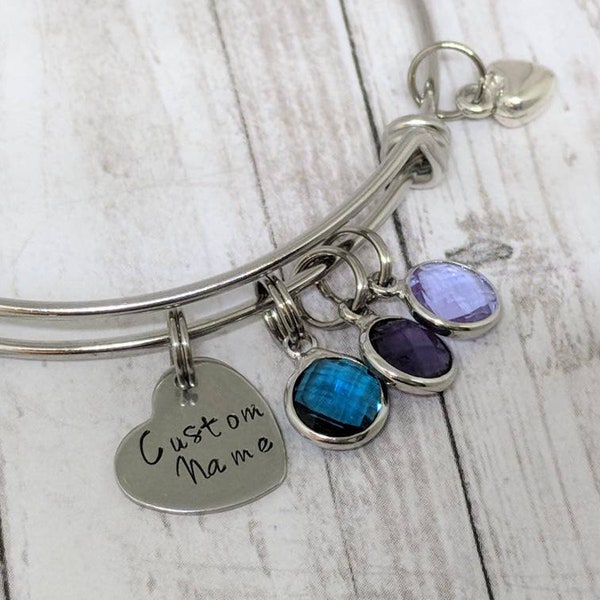 custom name bangle - personalized birthstone bracelet - MAXIMUM 7 LETTERS - personalized grandmother jewelry - customized gift