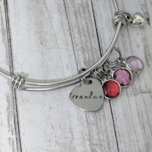 Grandma bangle bracelet - grandma jewelry - birthstone bracelet - gift for Grandma - Christmas gift - mother&#39;s day gift -