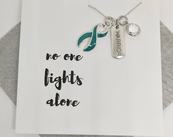 Teal ribbon necklace - teal ribbon jewelry - ovarian cancer awareness - teal ribbon - teal warriors - teal awareness ribbon - scleroderma