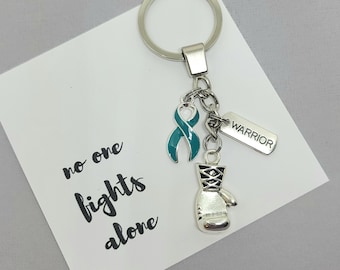 Ovarian cancer keychain - PCOS keychain - PCOS awareness - ovarian cancer awareness - teal ribbon keychain - teal ribbon