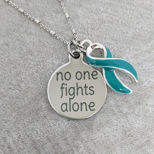 Teal awareness ribbon necklace - teal awareness ribbon jewelry - teal ribbon - teal ribbon bracelet - ovarian cancer - PCOS
