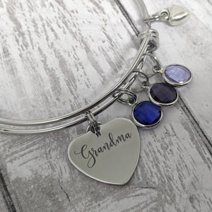Grandma bangle bracelet - grandma jewelry - birthstone bracelet - gift for Grandma - Christmas gift - mother&#39;s day gift -