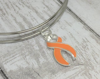 Orange awareness ribbon bangle - leukemia awareness - orange awareness jewelry - multiple sclerosis awareness - kidney cancer - spinal