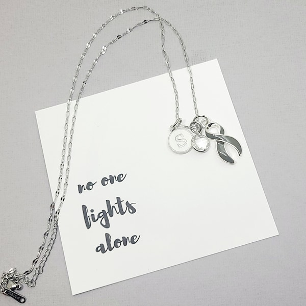 Gray awareness ribbon necklace - gray ribbon jewelry - awareness necklace - gray ribbon - personalized awareness jewelry - brain cancer