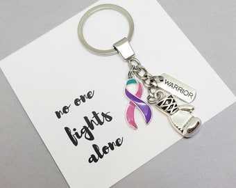 Thyroid awareness ribbon keychain - thyroid cancer awareness - pink purple teal awareness ribbon jewelry - thyroid cancer warrior