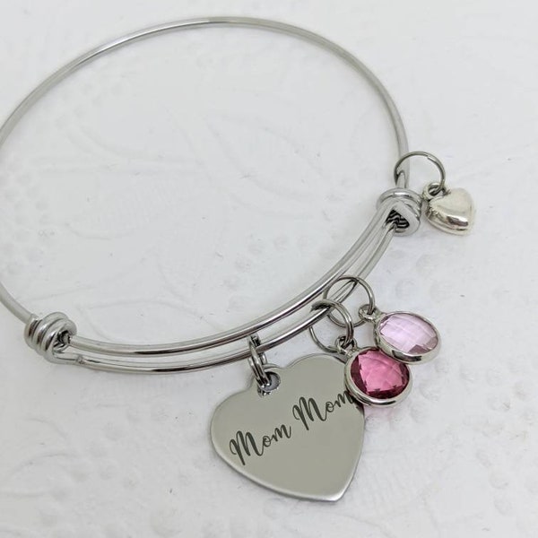 Mom Mom bangle - mommom  bracelet - mother's day jewelry - gift for mom mom - mother's birthstone bracelet - birthstone jewelry