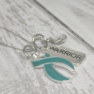 Teal ribbon necklace teal ribbon jewelry ovarian cancer awareness teal ribbon teal warriors teal awareness ribbon scleroderma image 2