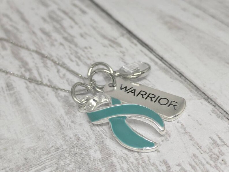 Teal ribbon necklace teal ribbon jewelry ovarian cancer awareness teal ribbon teal warriors teal awareness ribbon scleroderma image 2