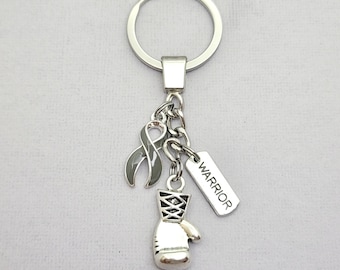 Gray awareness ribbon keychain - gray ribbon jewelry - awareness keyring - gray ribbon - personalized awareness jewelry - brain cancer